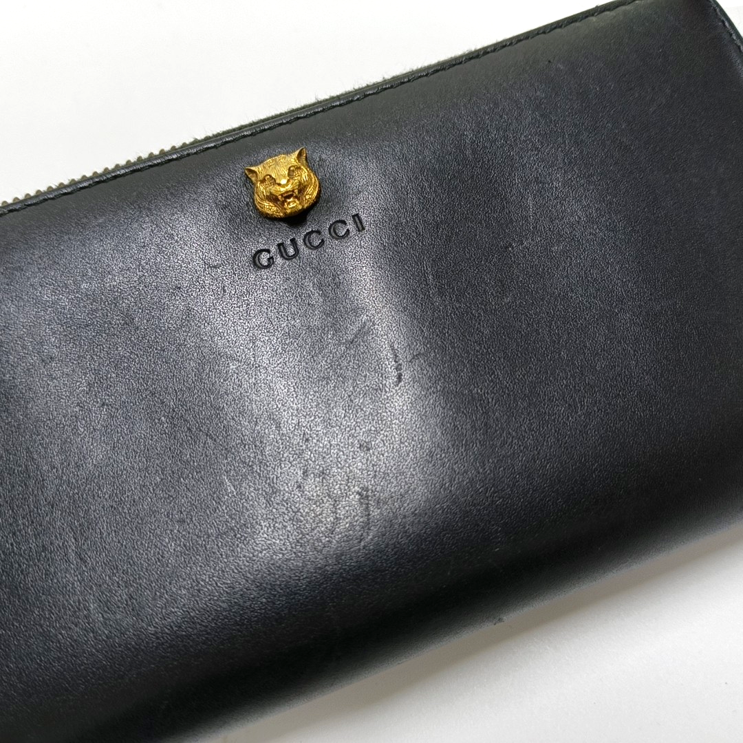 GUCCI Animalier Black Leather Tiger Head Wallet Golden hardware-(SKU)-954336991