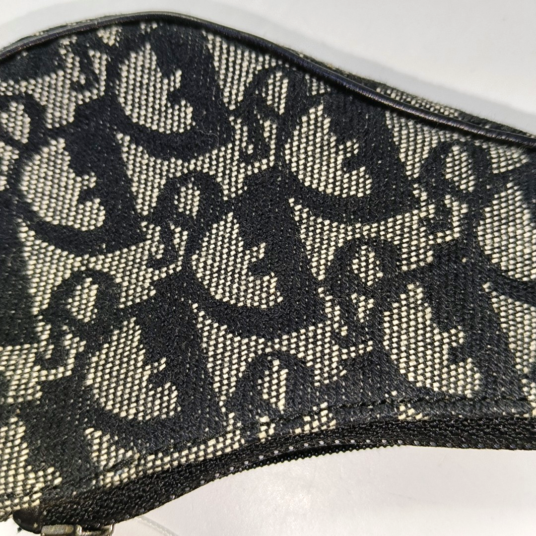 DIOR Saddle Grey Canvas Monogram Mini Coin Purse Ruthenium color hardware-(SKU)-953489833