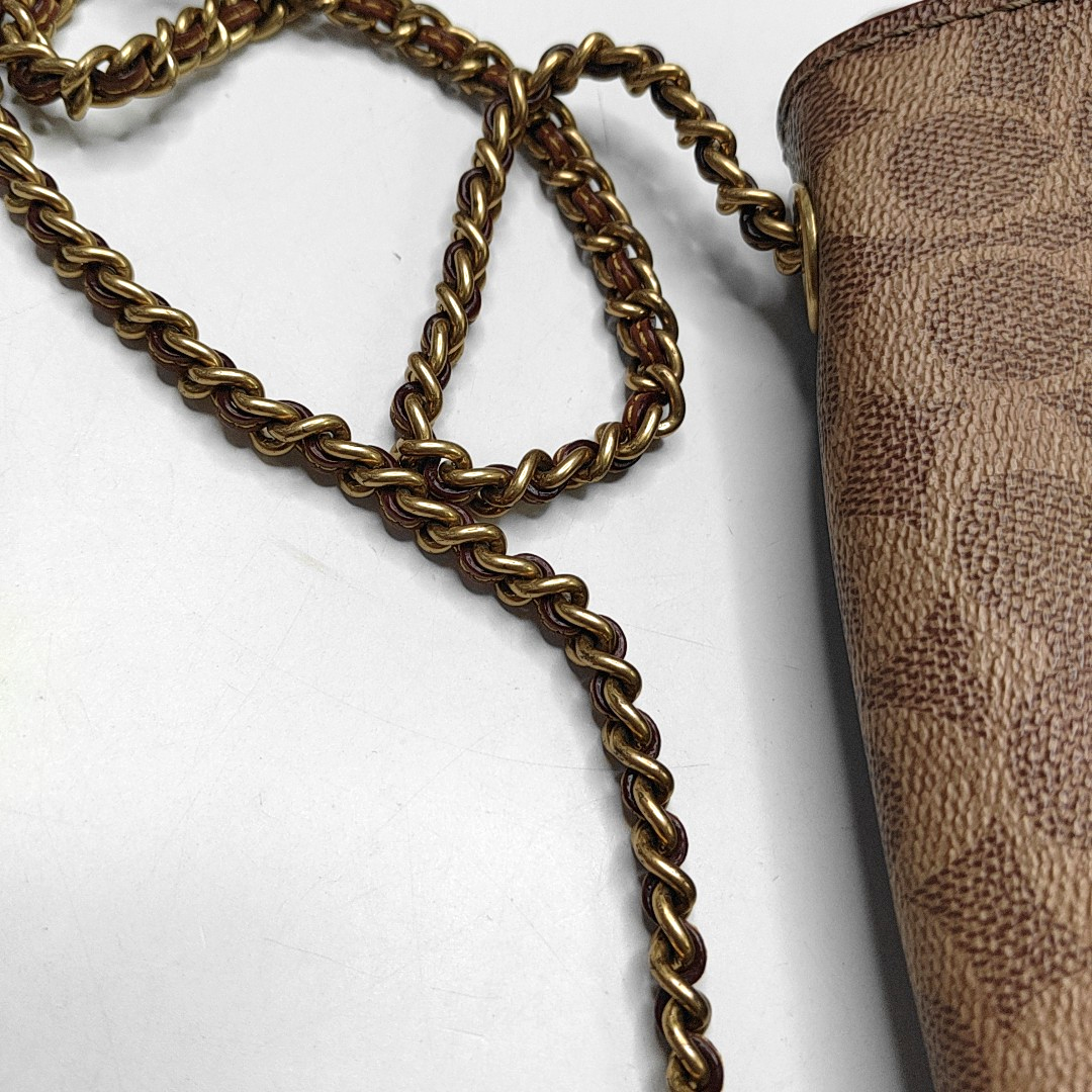 COACH PARKER 18 Brown Coated Canvas Monogrammed Studs Crossbody Shoulder Bag Golden hardware-(SKU)-944285676