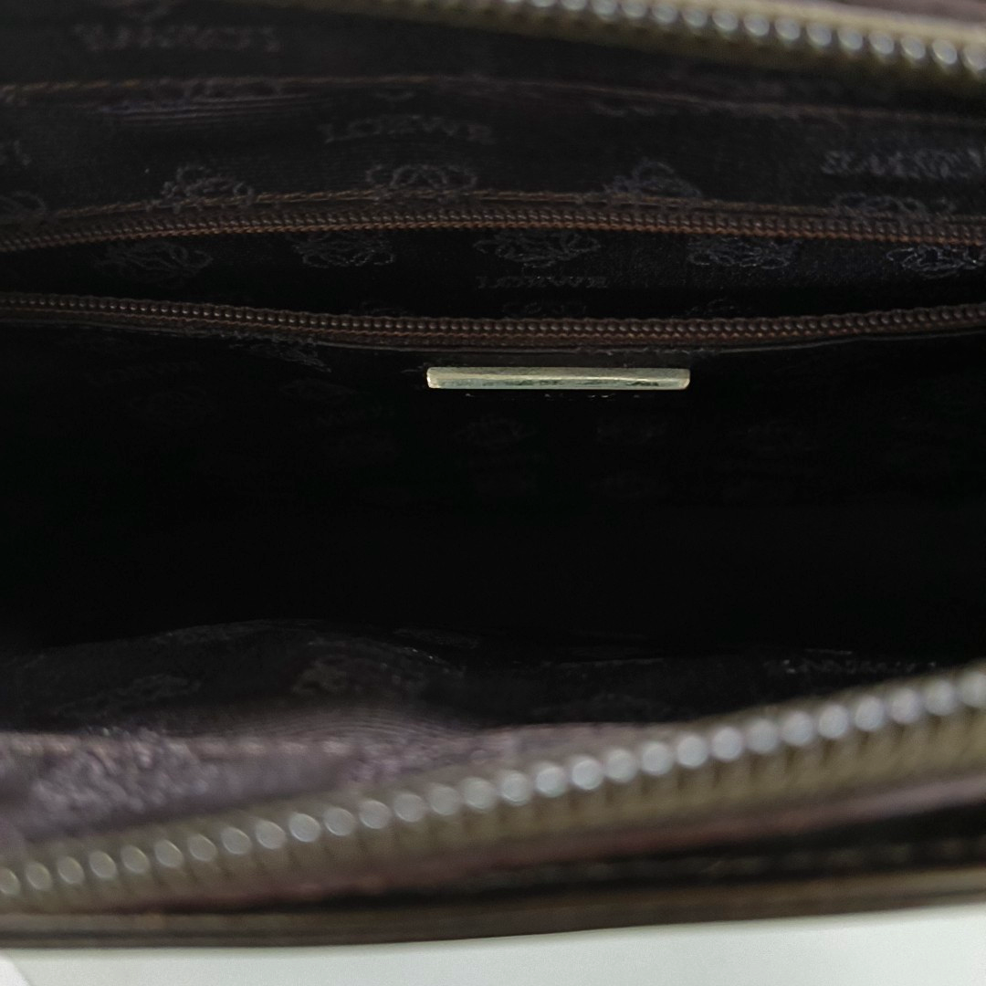 LOEWE T Pouch Dark Brown Leather Handbag Silver Hardware-(SKU)-13379220