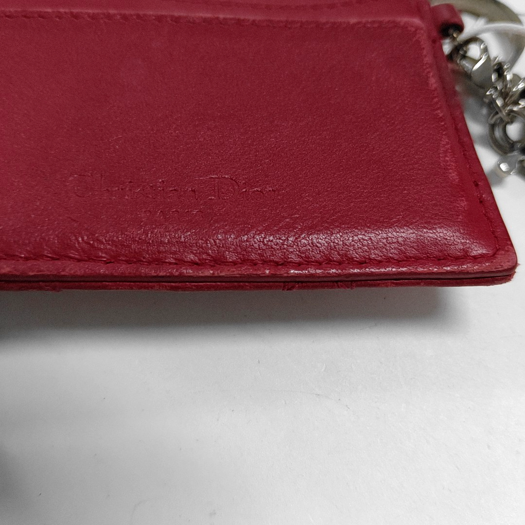 DIOR Lady Dior Red Lamb Leather Quilted Card Case Silver Hardware-(SKU)-938015622
