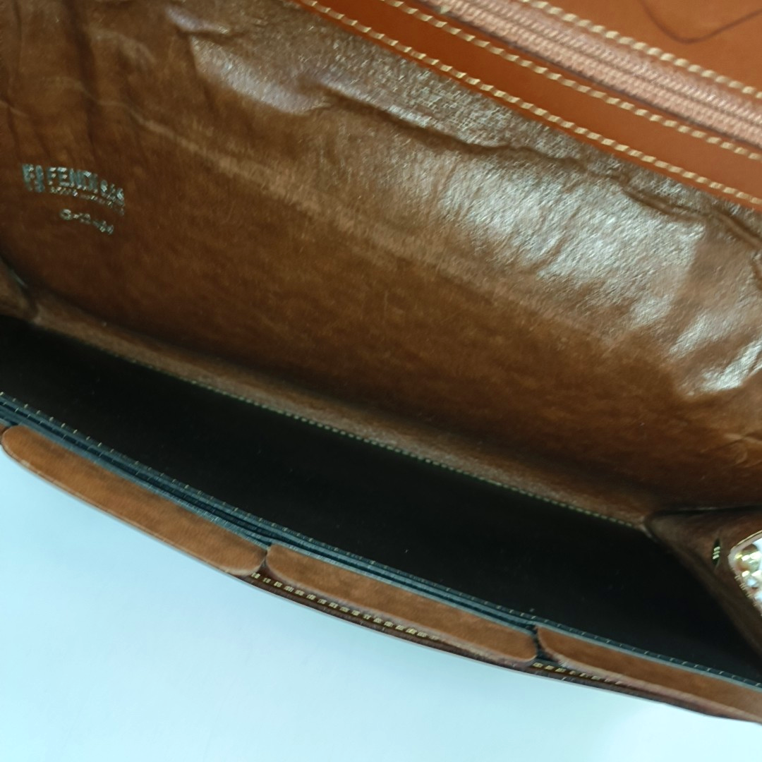 FENDI Pequin Brown Coated Canvas Handbag Golden hardware Vintage model-(SKU)-946207917