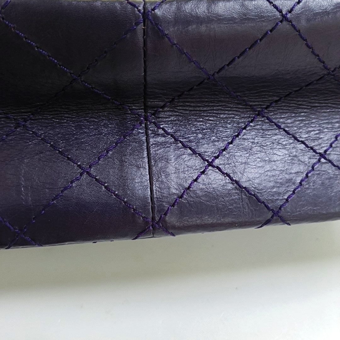 CHANEL 2.55 Large Purple Calfskin Quilted Chevron Single Shoulder Bag with Palladium Hardware-(SKU)-966463850