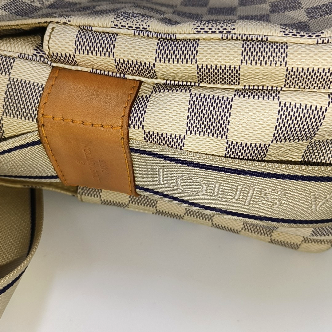 LOUIS VUITTON NAVIGLIO White Coated Canvas Chessboard Plaid Single Shoulder Bag Tote Crossbody Golden hardware-(SKU)-946272112