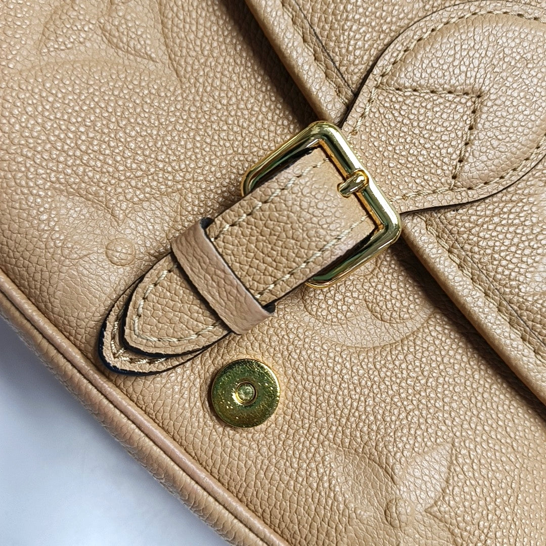 LOUIS VUITTON DIANE Small Brown Leather Monogram Crinkle Baguette Shoulder Bag Tote Crossbody Bag with Gold Hardware and 2 Removable Straps-(SKU)-970014496