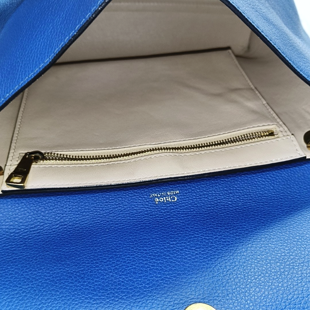 Chloé Clare Blue Cow Leather Crossbody Shoulder Bag with Shoulder Strap Golden hardware Removable shoulder strap-(SKU)-956245121