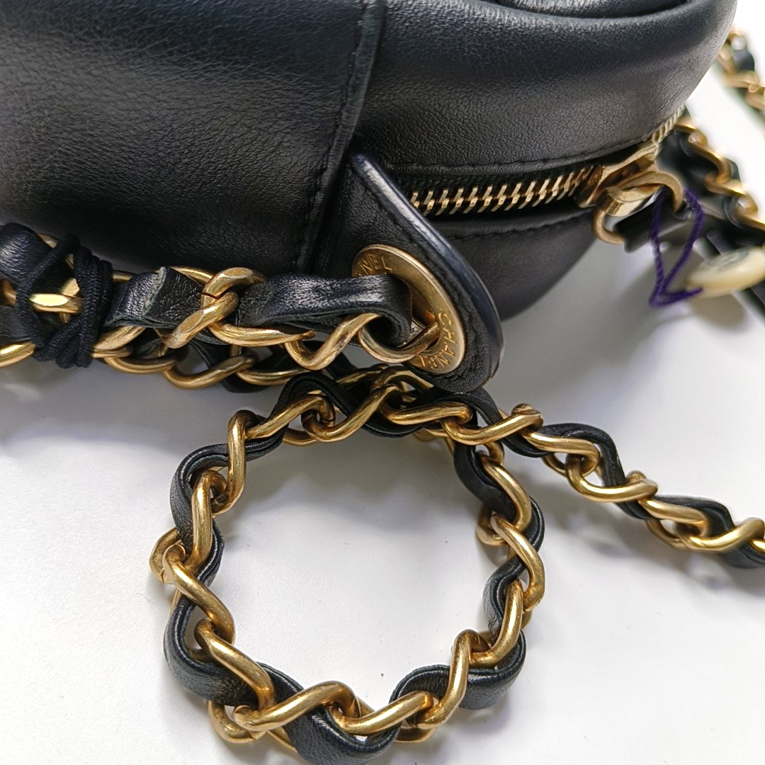 CHANEL LOGO ENCHAINED FLAP Black Leather Quilted Shoulder Bag Tote Bag Crossbody Golden Hardware 29cm Complete Accessories-(SKU)-947761460