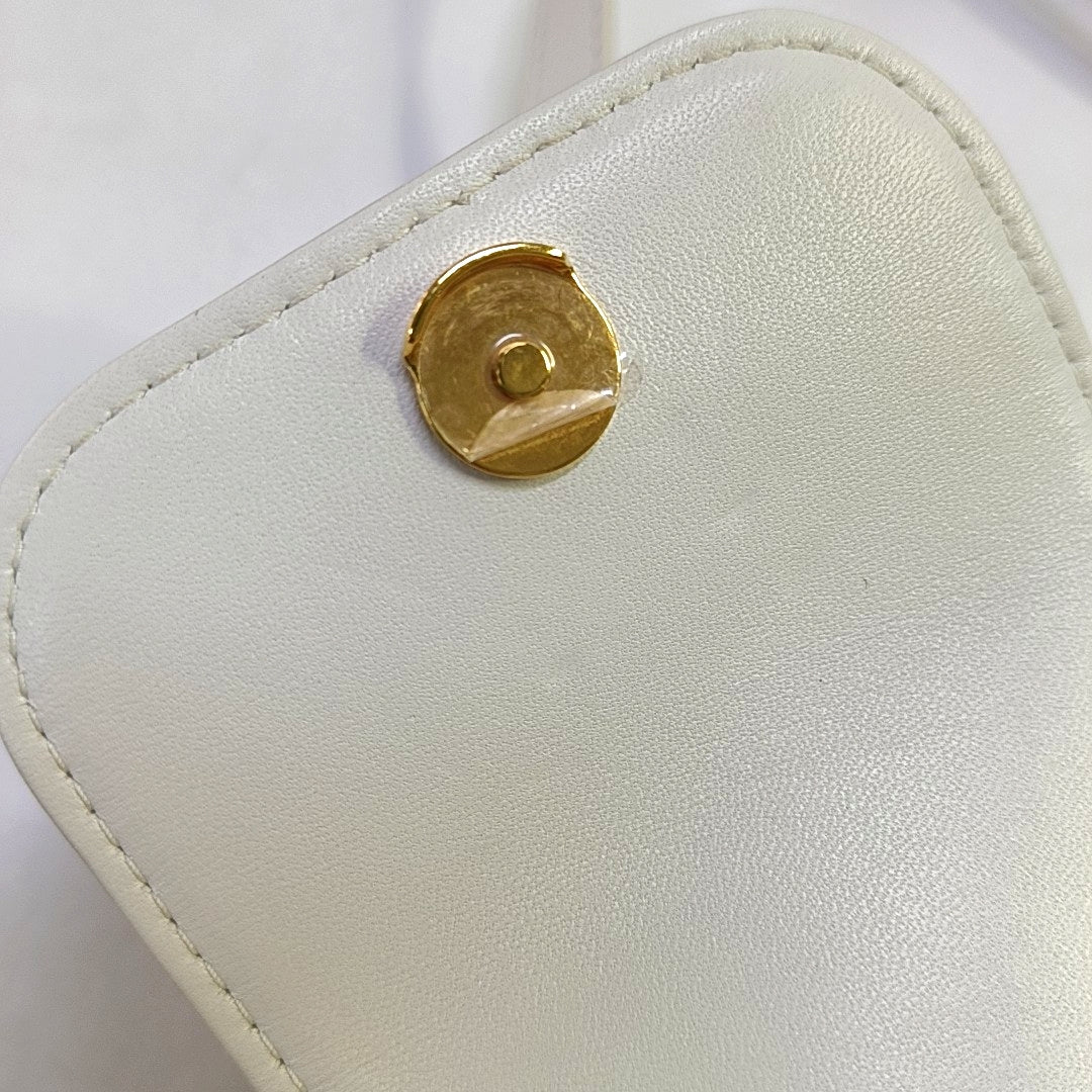 DIOR Dior Caro White Lamb Skin Woven Check Double Shoulder Bag Golden Hardware-(SKU)-969428669