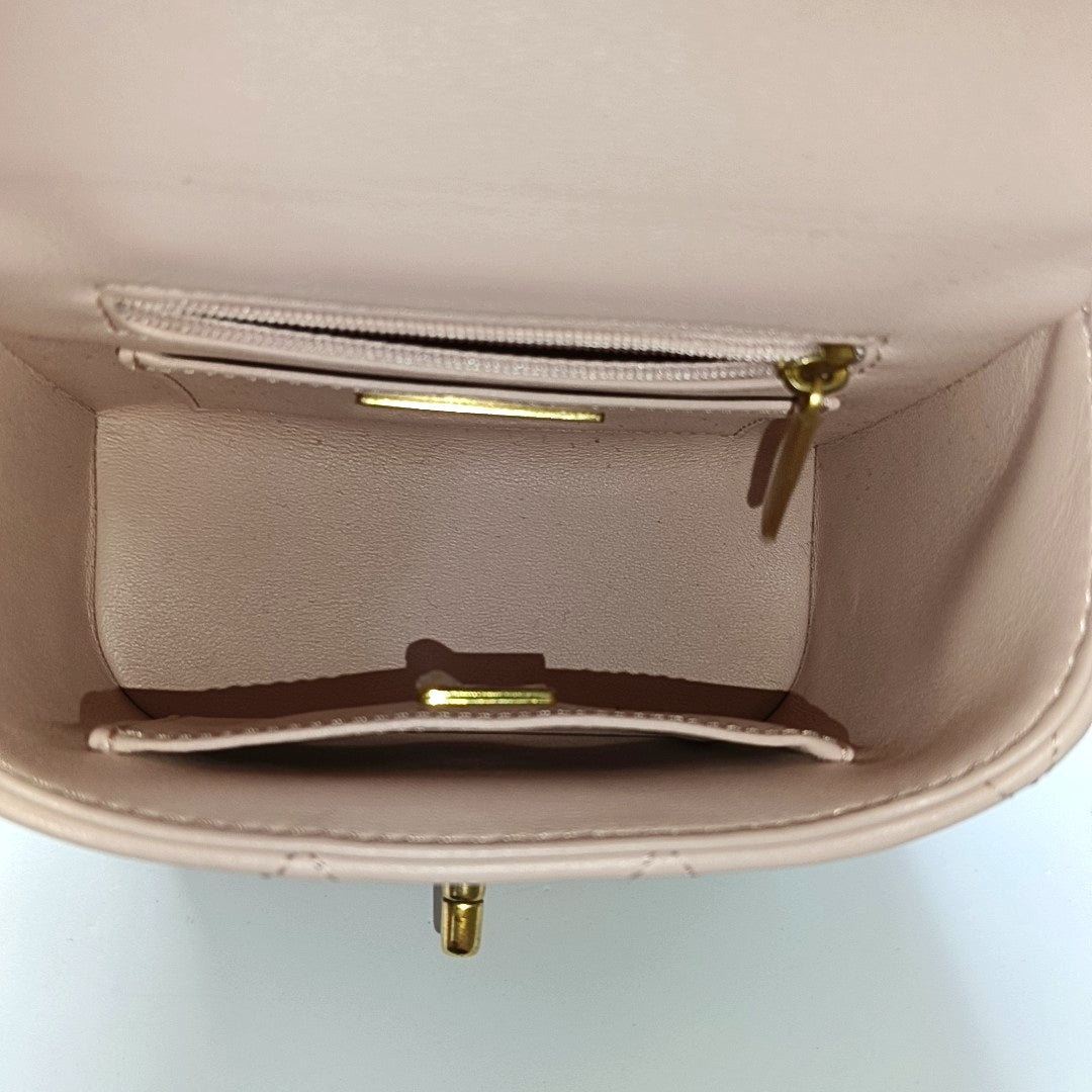 CHANEL 23S Small Size Light Pink Lamb Leather Quilted Shoulder Bag Crossbody Bag Handbag Gold Hardware-(SKU)-967618113