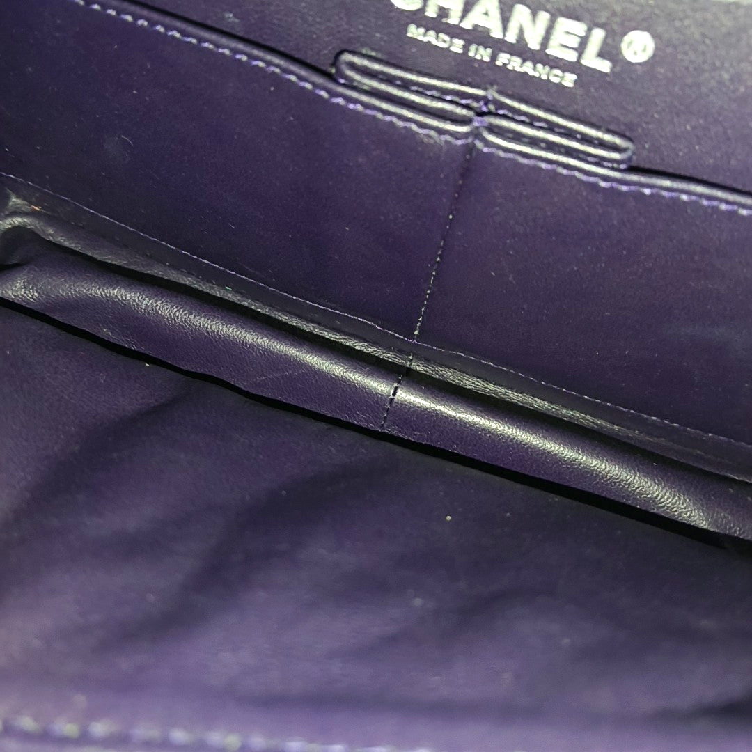 CHANEL 2.55 Large Purple Calfskin Quilted Chevron Single Shoulder Bag with Palladium Hardware-(SKU)-966463850
