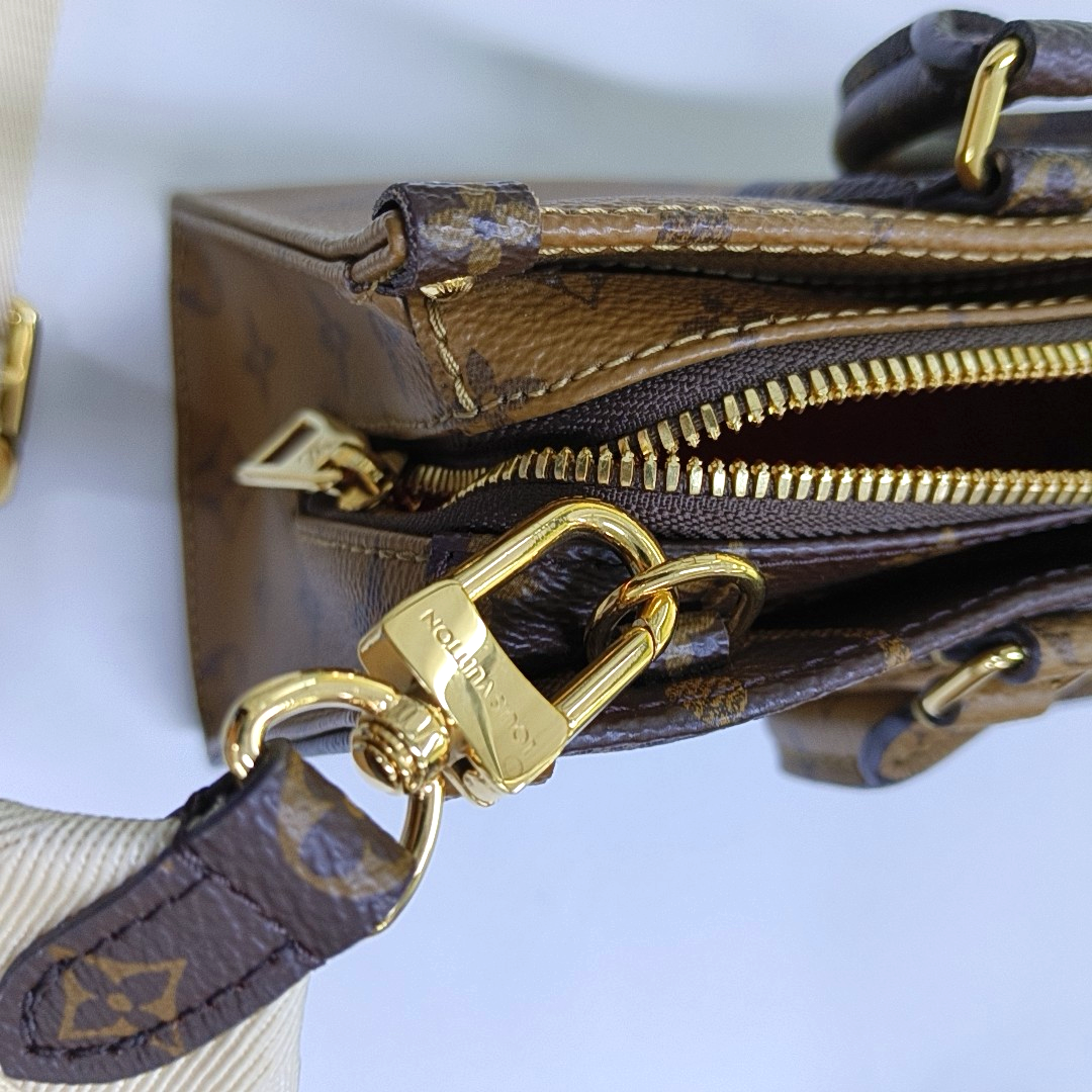 LOUIS VUITTON ONTHEGO EAST WEST Brown Coated Canvas Monogram Pattern Crossbody Bag Single Shoulder Bag Tote Bag Golden Hardware Removable Strap-(SKU)-956871648