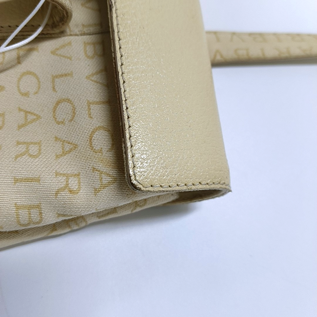 BVLGARI LA MANIE DES LOGOS Beige Canvas Floral Handbag Single Shoulder Bag Silver Hardware-(SKU)-954098204