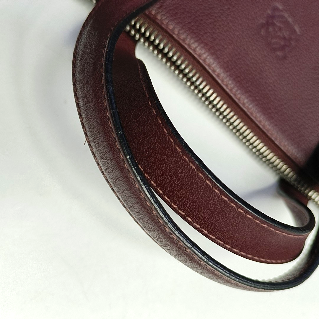 LOEWE Toledo Burgundy Cowhide Tote Handbag Silver Hardware-(SKU)-952969299