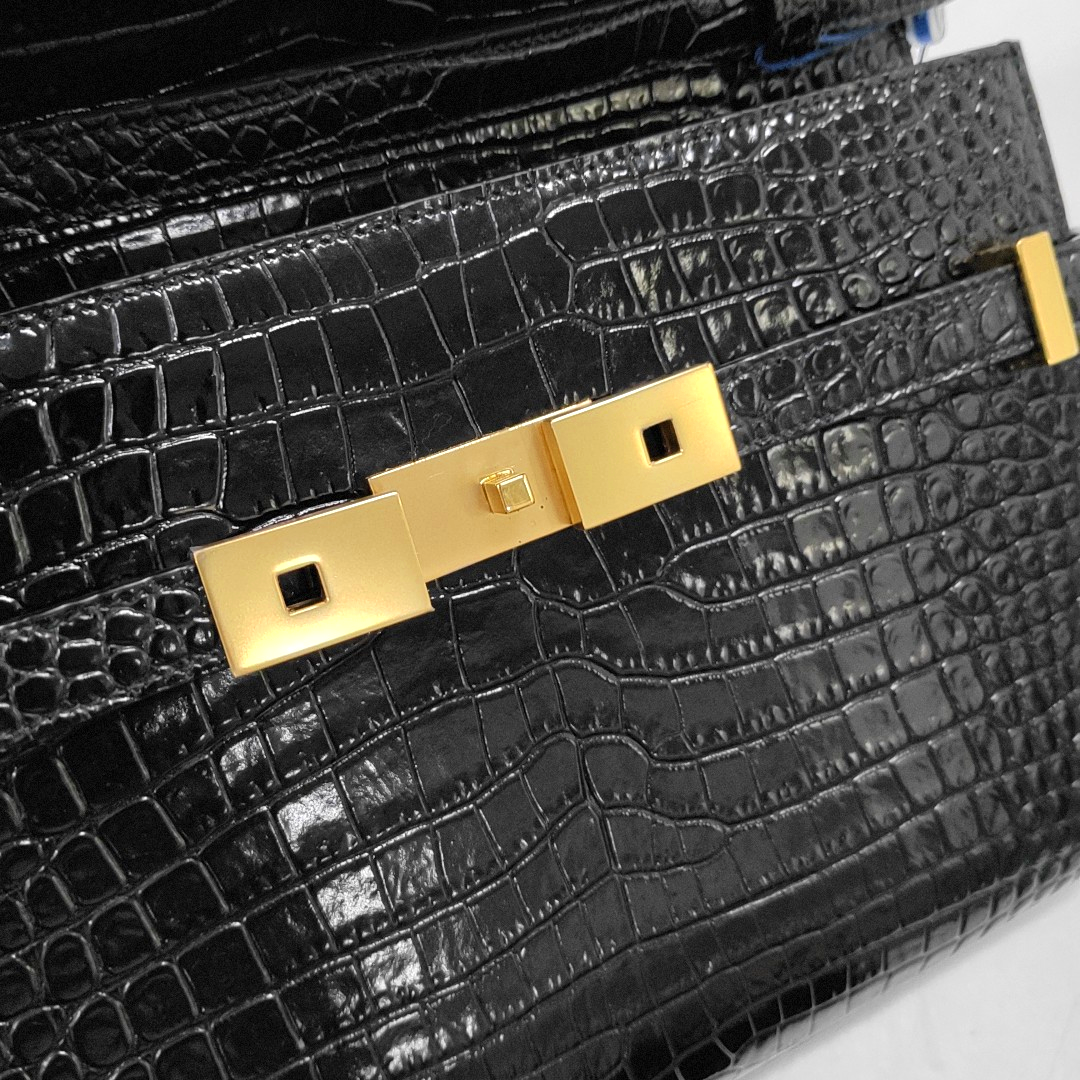 YSL MANHATTAN Small Black Calfskin Embossed Manhattan Bag Single Shoulder Bag Gold Hardware Removable Strap-(SKU)-950079755