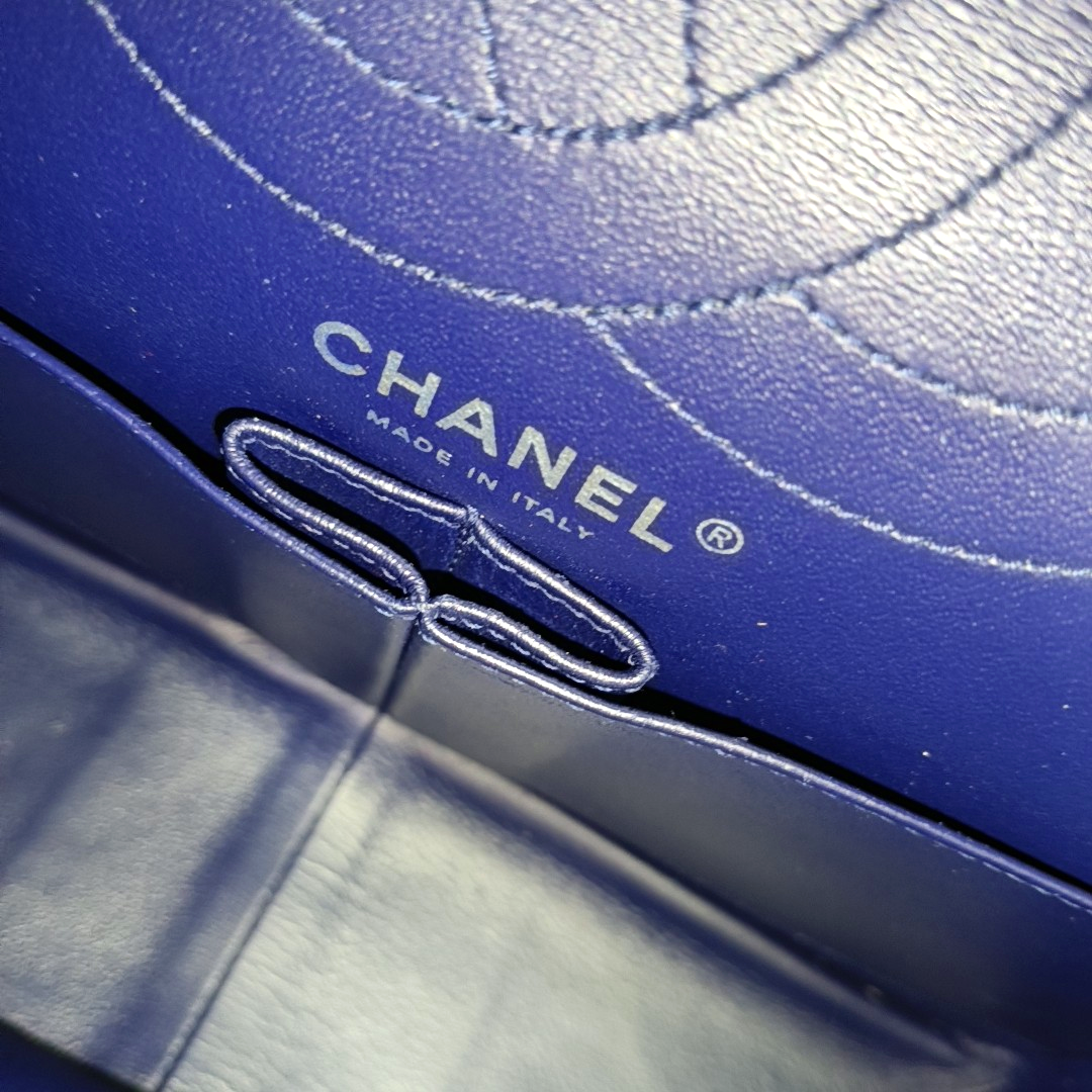 CHANEL 2.55 Large Deep Blue Vintage Calfskin Quilted Chevron Single Shoulder Bag with Palladium Hardware-(SKU)-955055136