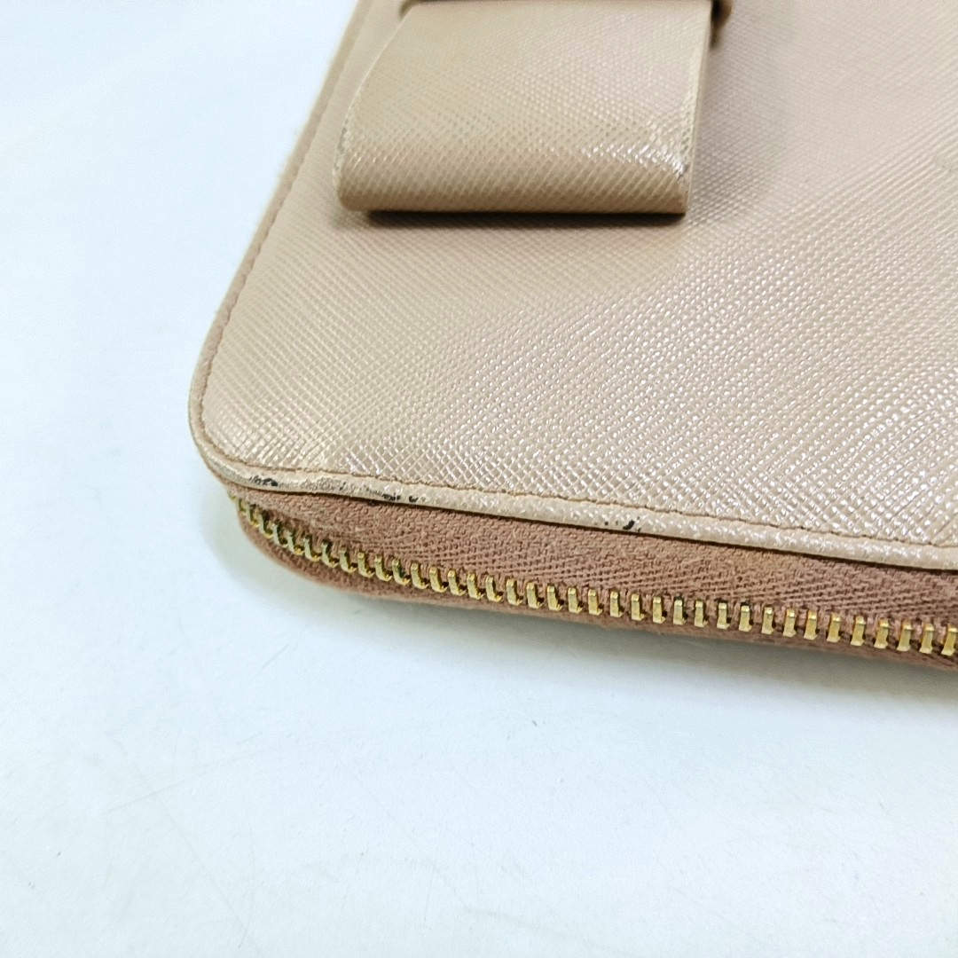 PRADA Fiocco Bow Nude Pink Cowhide Crosshatch Wallet Golden hardware-(SKU)-959793170
