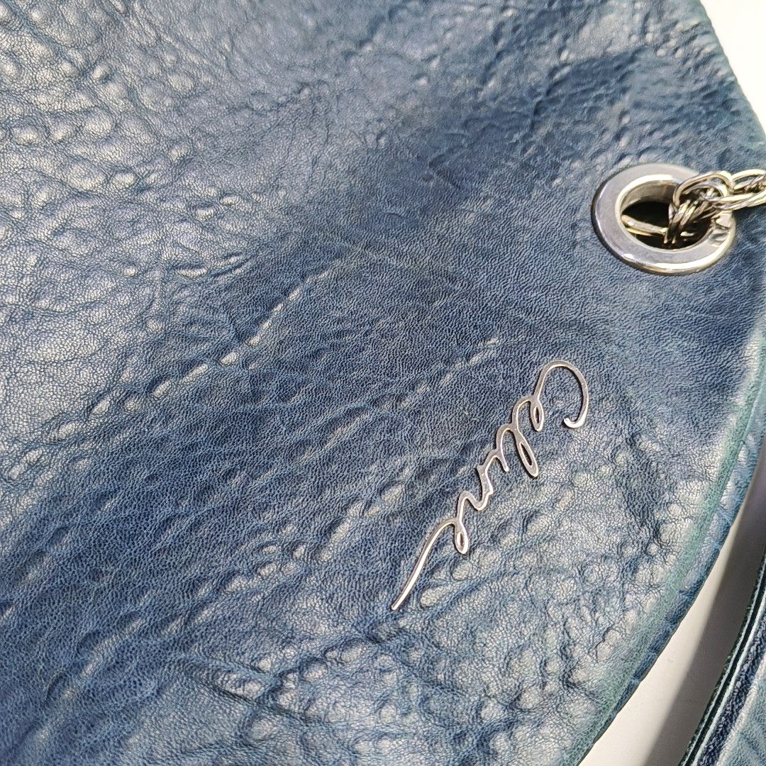CELINE Dark blue cowhide shoulder bag Silver Hardware-(SKU)-945570761