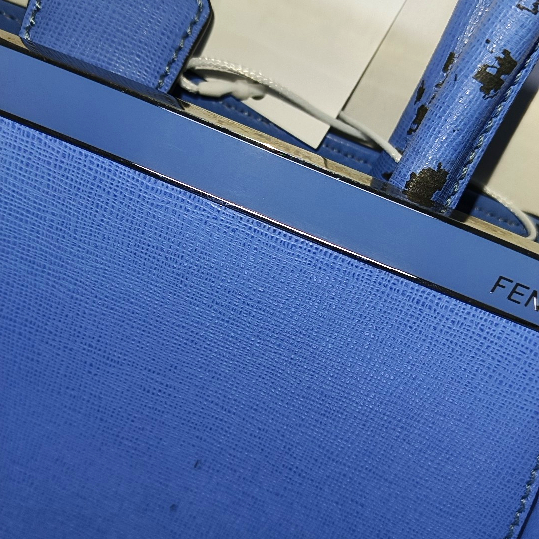 FENDI 2 Jours Small size Blue cowhide crossbody, handbag, shoulder bag Silver Hardware Removable shoulder strap-(SKU)-14510368