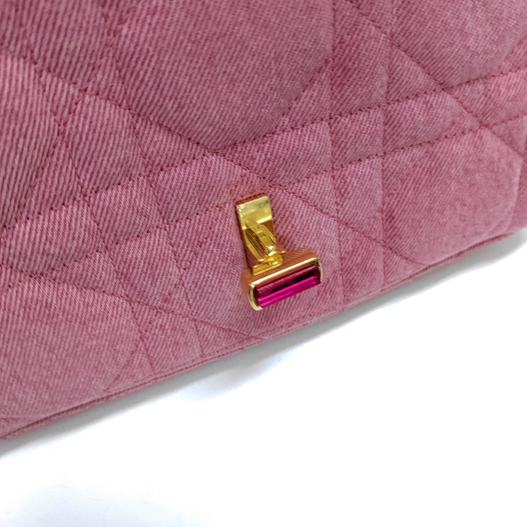 DIOR Dior Caro Medium Pink Denim Quilted Bag Crossbody Shoulder Bag Gold Red Hardware Removable Strap-(SKU)-961770509
