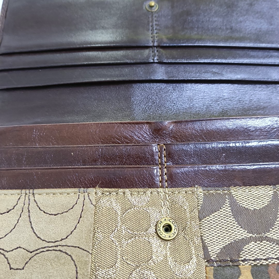 COACH Brown Mixed Material Monogrammed Textured Wallet Golden hardware Vintage model-(SKU)-950089793