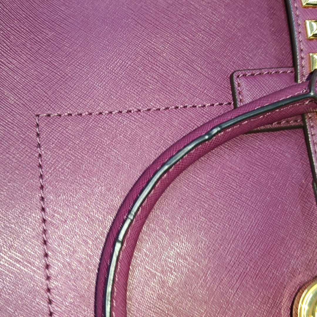 MICHAEL KORS Hamilton Fuchsia Red Calfskin Studs Single Shoulder Crossbody Bag Golden hardware Removable shoulder strap-(SKU)-939155071