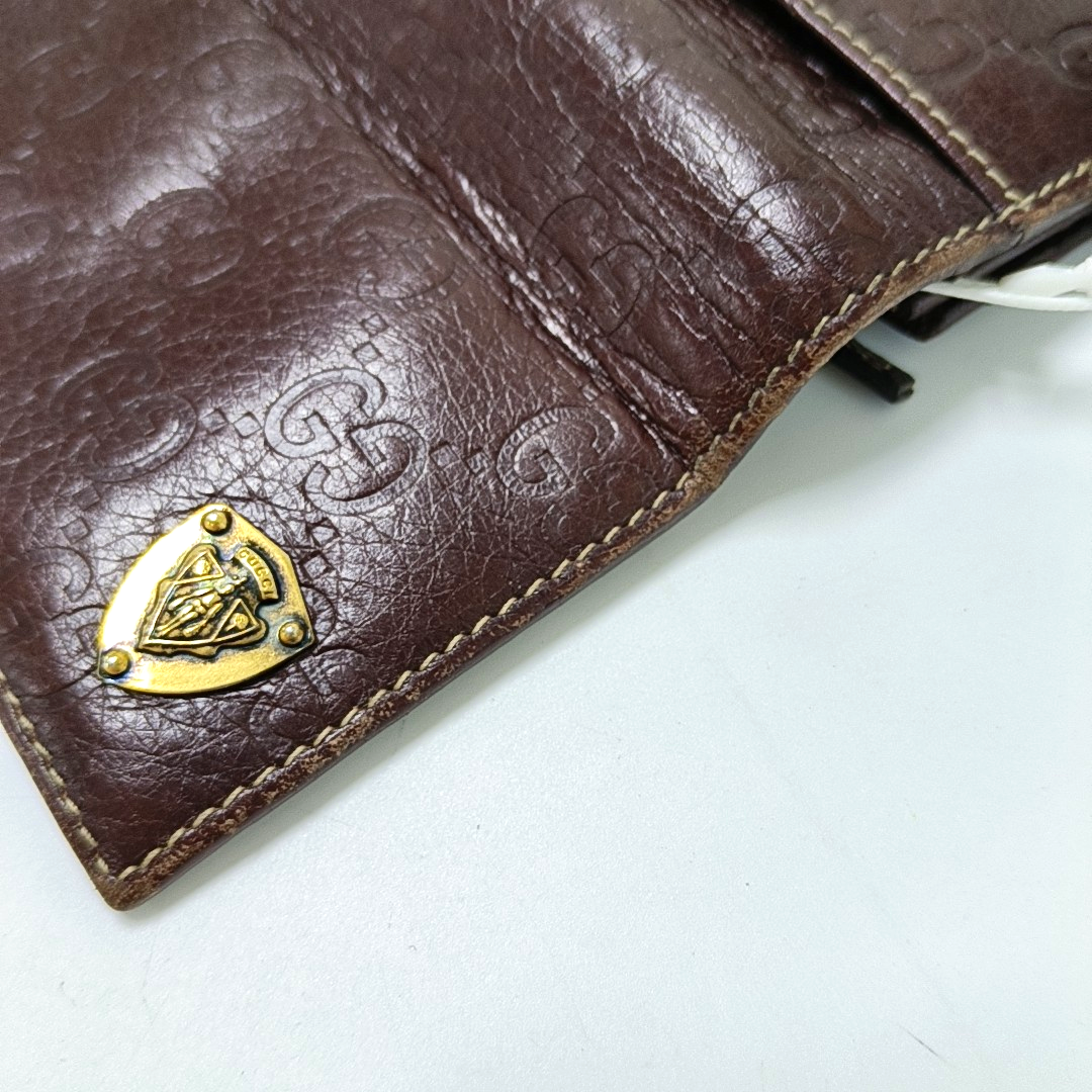 GUCCI Dark Brown Cowhide Monogrammed Texture Wallet Golden hardware-(SKU)-939278026