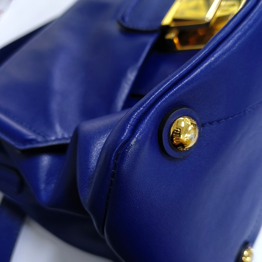 Miu Miu Blue cowhide crossbody, handbag, shoulder bag Golden hardware Removable shoulder strap-(SKU)-947569134
