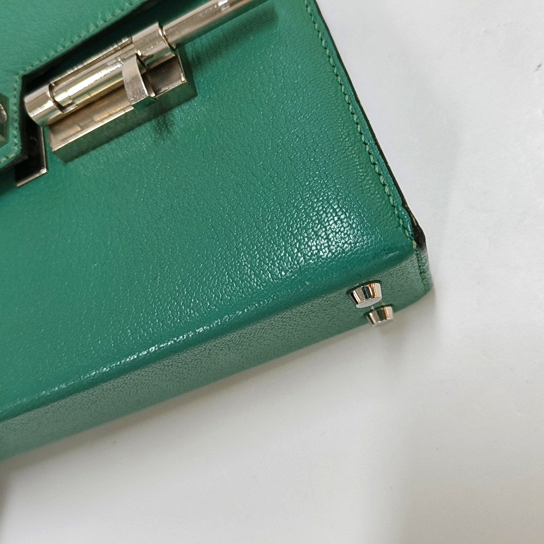 HERMÈS Verrou Mini Velvet Green Chèvre Mysore Goat Leather Gun Bag Crossbody Shoulder Bag Silver Hardware C-(SKU)-969129815
