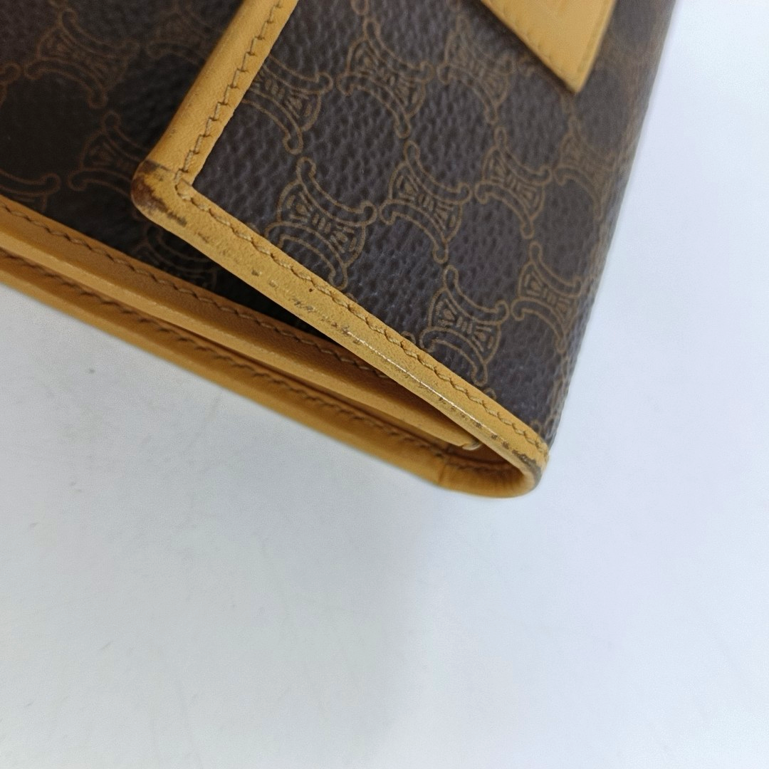 CELINE Dark Brown Coated Canvas Triumph Wallet Golden hardware-(SKU)-960315829