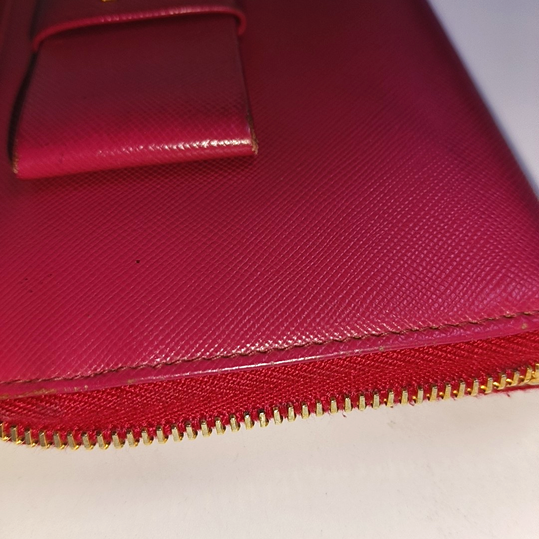 PRADA Fiocco Bow Red Leather Crosshatch Embossed Wallet Golden hardware-(SKU)-939810671