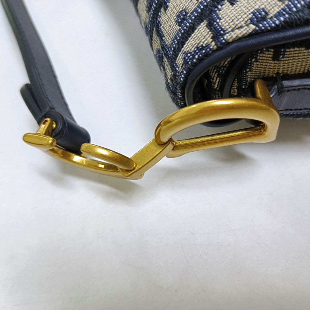 DIOR Saddle Mini Blue Canvas Monogram Saddle Bag Crossbody Bag Single Shoulder Bag Gold Hardware Removable Strap-(SKU)-959394483