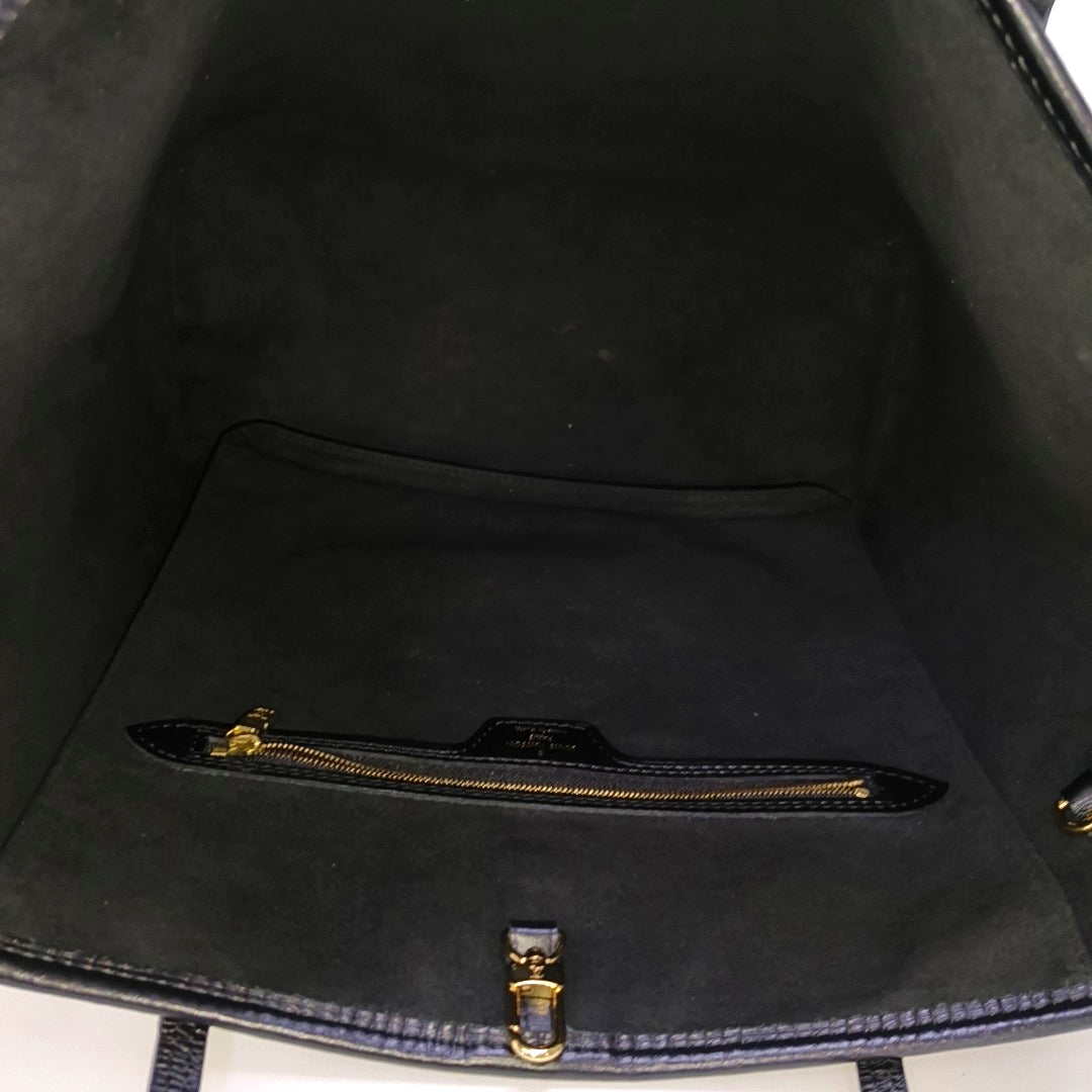 LOUIS VUITTON NEVERFULL Medium Black Coated Canvas Monogram Shopping Tote Shoulder Bag Tote Bag Gold Hardware Pockets-(SKU)-965551078