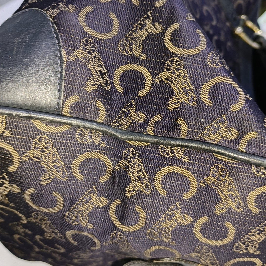 CELINE Dark Blue Canvas Triumphal Arch Handbag Golden hardware-(SKU)-933886003