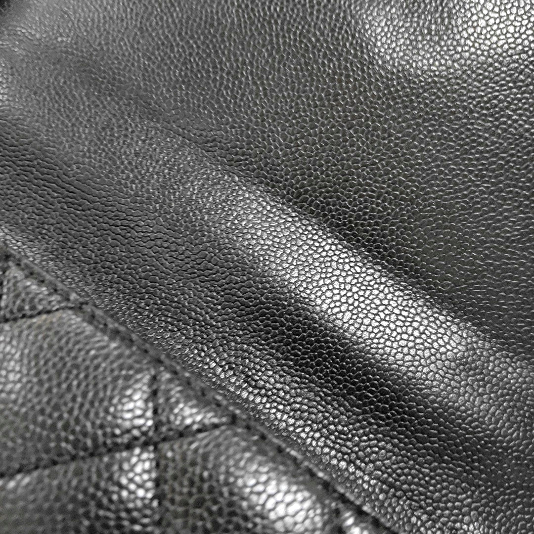 CHANEL VINTAGE KELLY Black Calfskin Quilted Leather Tote Bag Golden Hardware 7 Clasp-(SKU)-966795057