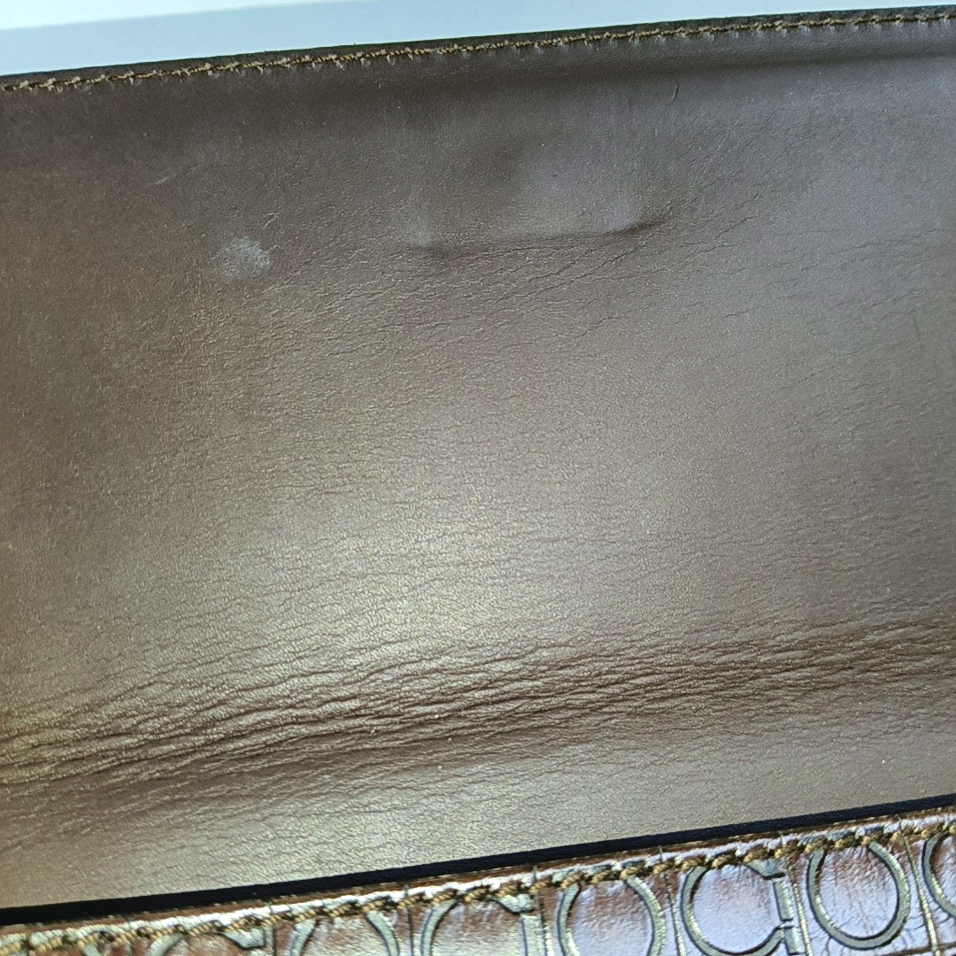 FERRAGAMO Chocolate Brown Leather Embossed Clutch Silver Hardware-(SKU)-942092439