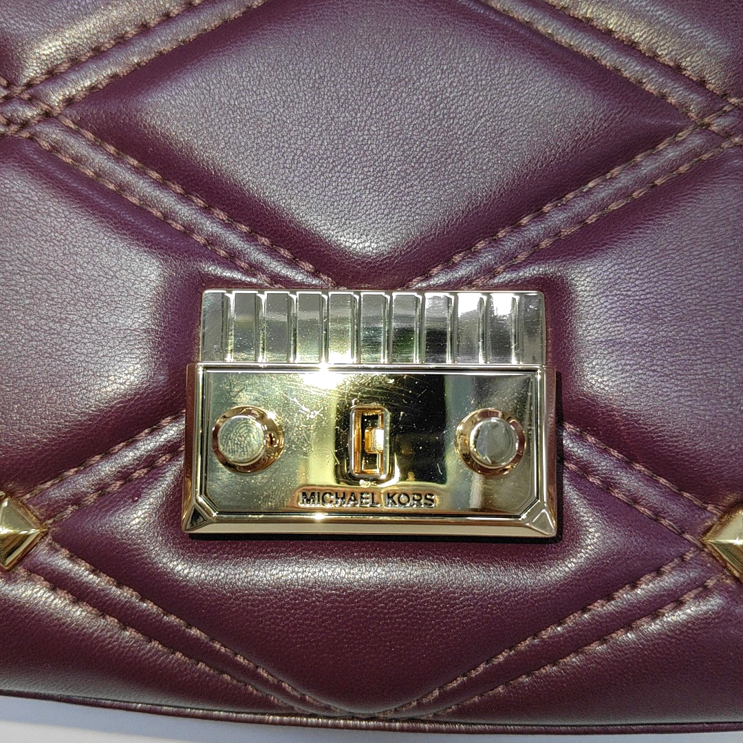 MICHAEL KORS Serena Medium size Burgundy Leather Quilted Shoulder Bag Crossbody Bag Golden hardware-(SKU)-14044778