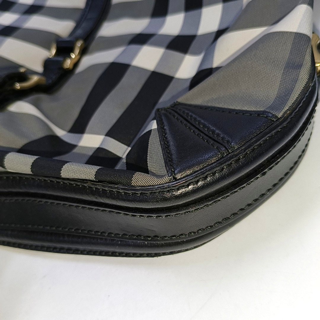 BURBERRY Gray Nylon Battle Horse Plaid Single Shoulder Bag Golden hardware-(SKU)-943189474