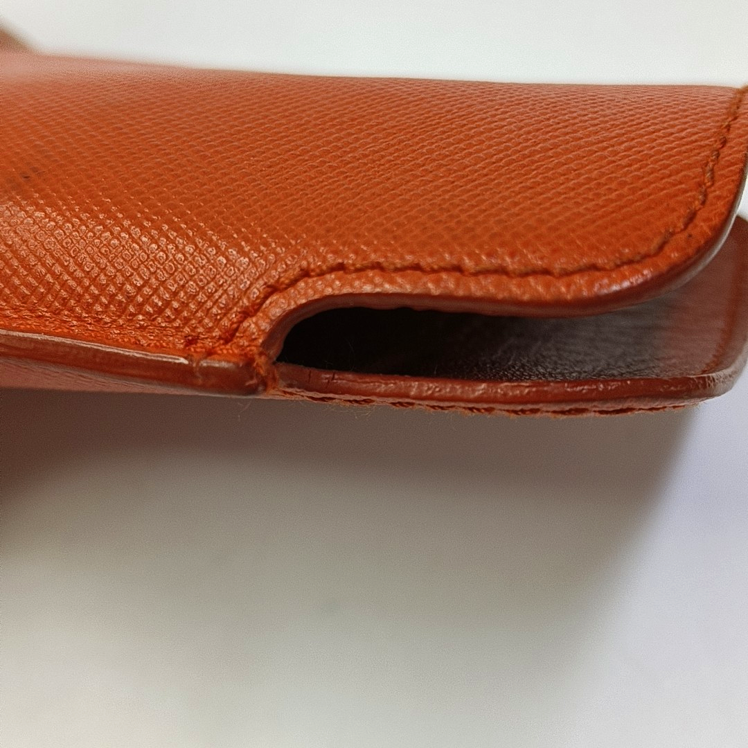 PRADA Orange-red leather logo cross-grain card holder Silver Hardware-(SKU)-958875998