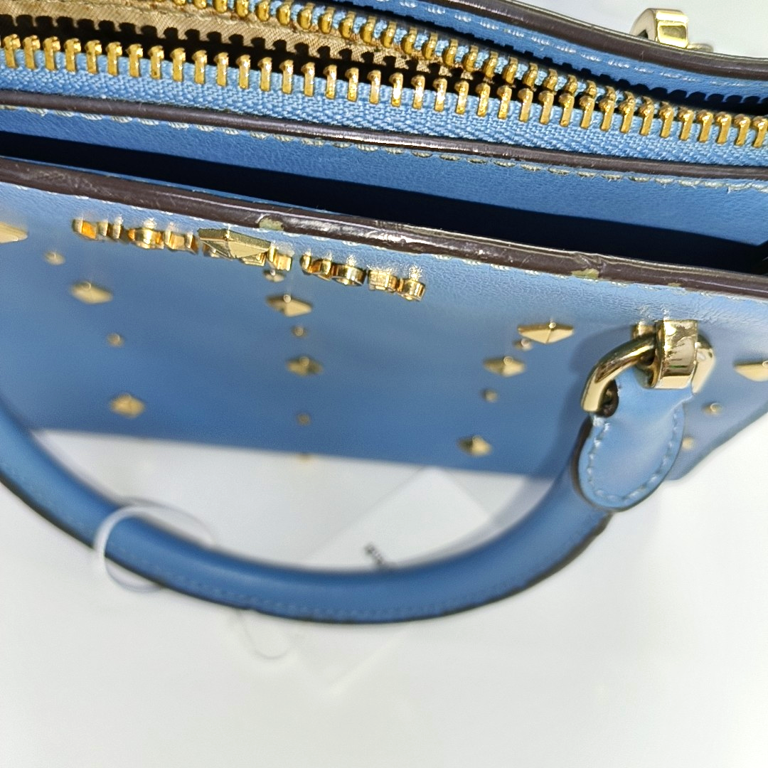 MICHAEL KORS Tote bag Small size Blue Cowhide Studs Single Shoulder Bag Tote Bag Crossbody Bag Golden hardware Removable shoulder strap-(SKU)-929655506