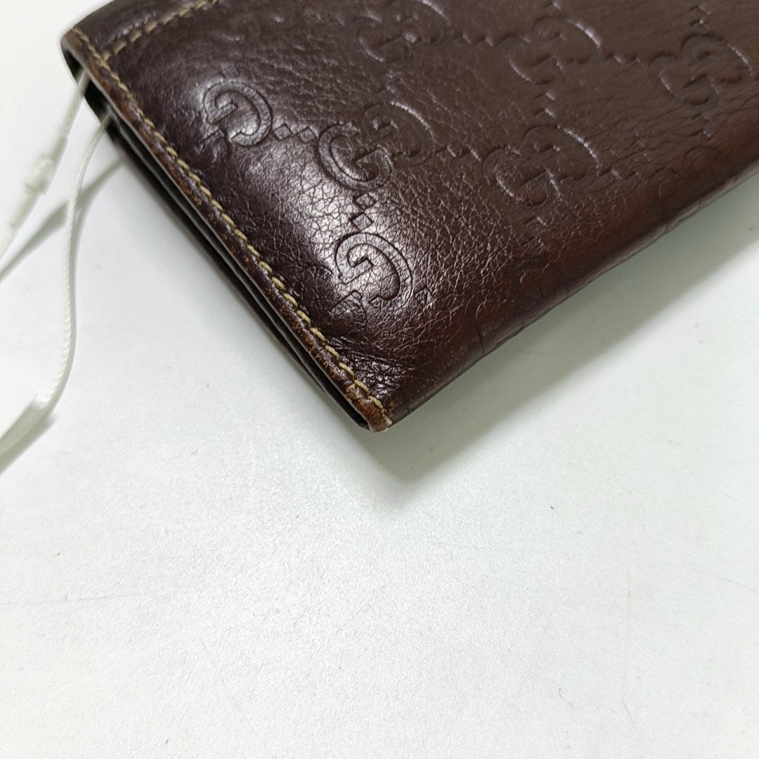 GUCCI Dark Brown Cowhide Monogrammed Texture Wallet Golden hardware-(SKU)-939278026