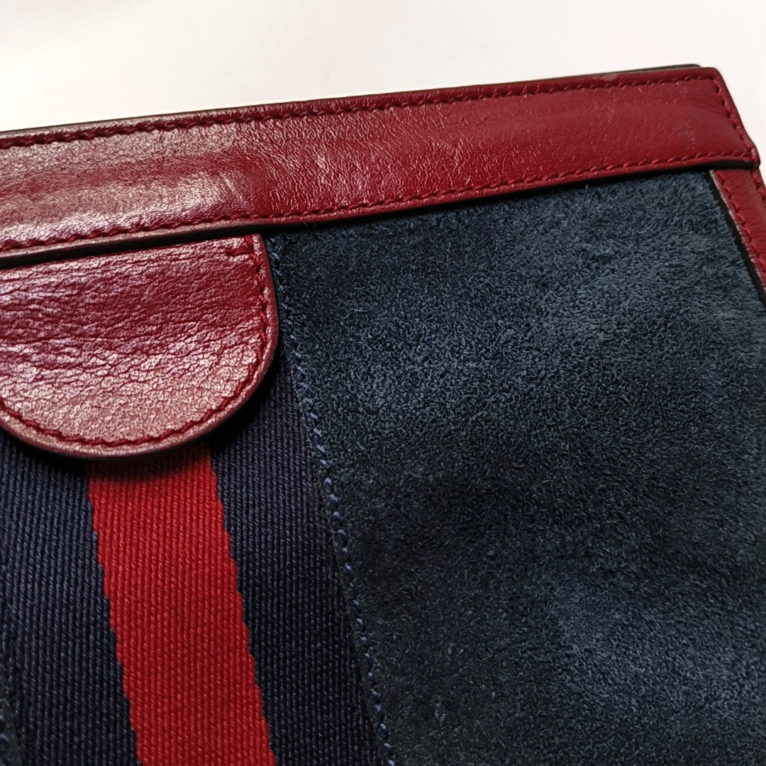 GUCCI Ophidia Small size Dark Blue Suede Striped Strap Single Shoulder Tote Bag Golden hardware-(SKU)-951867642