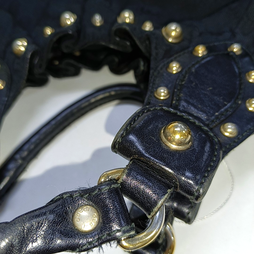 GUCCI Black Canvas Monogram Studs Handbag, Single Shoulder Bag Golden hardware-(SKU)-929188406