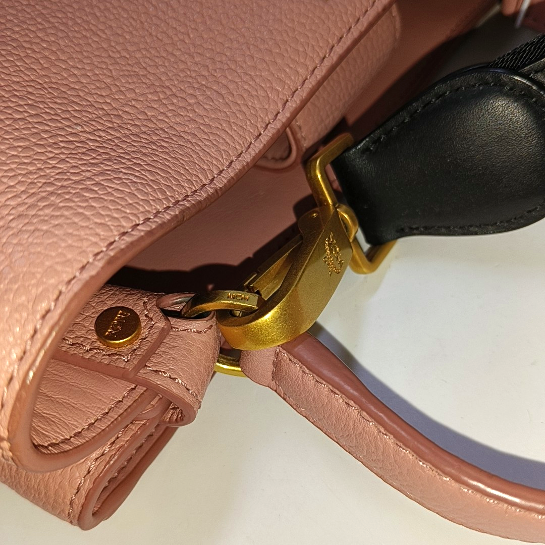 MCM Tote bag Pink Leather Studs Single Shoulder Bag Tote Bag Golden hardware Removable shoulder strap-(SKU)-944137906