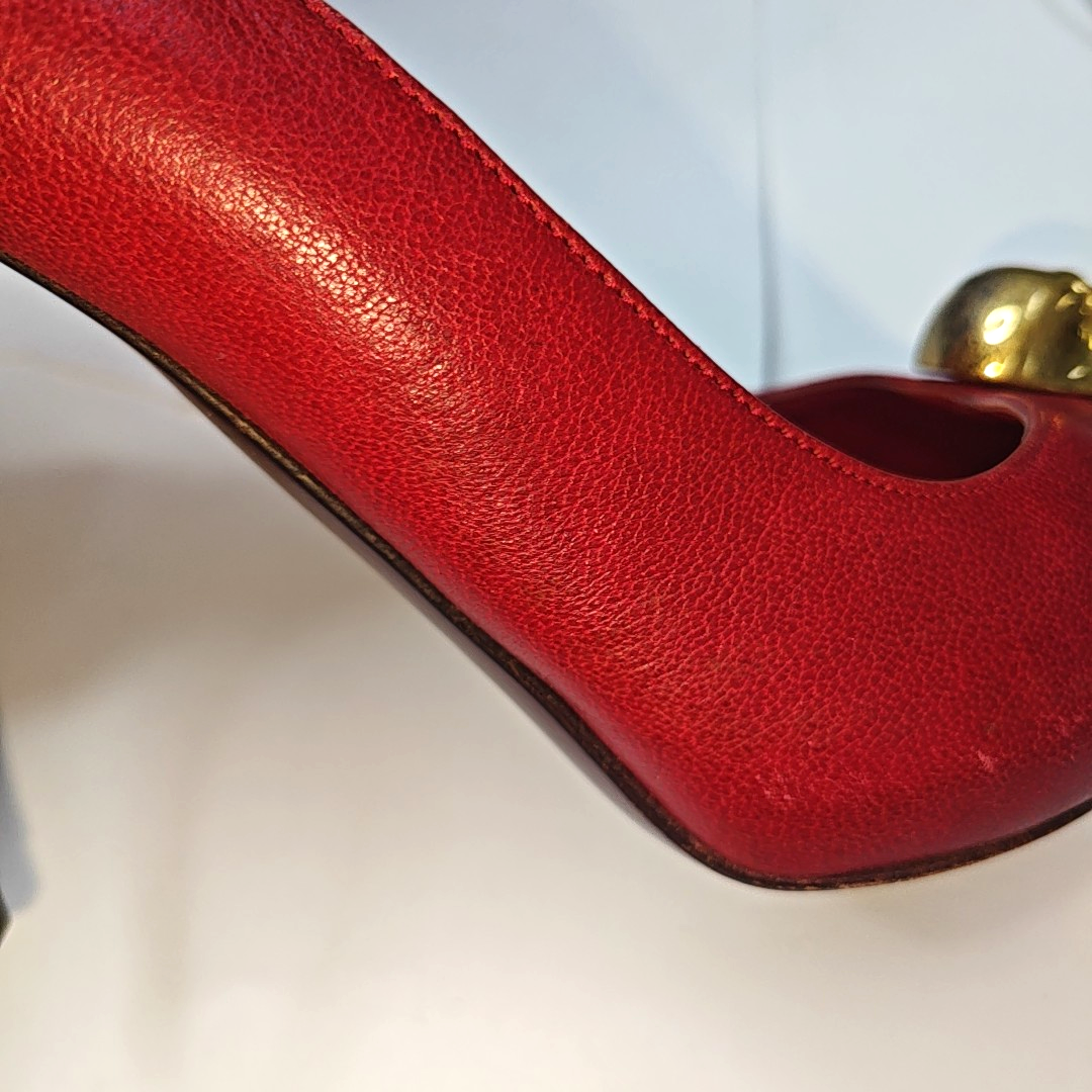 Alexander McQUEEN 37.5code Autumn red leather women's high heels-(SKU)-942694405