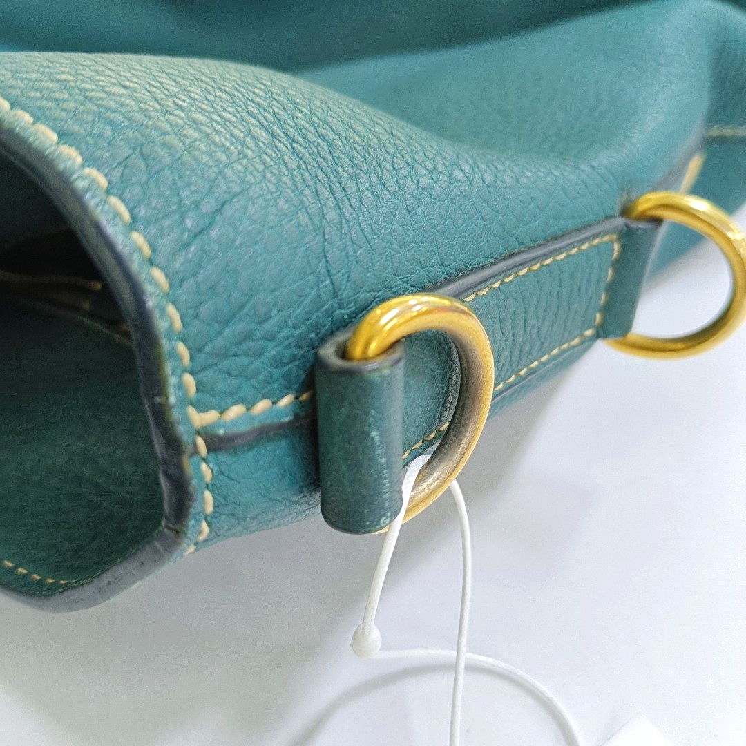 PRADA Bauletto Saffiano Teal Green Leather Handbag Golden hardware-(SKU)-947004681
