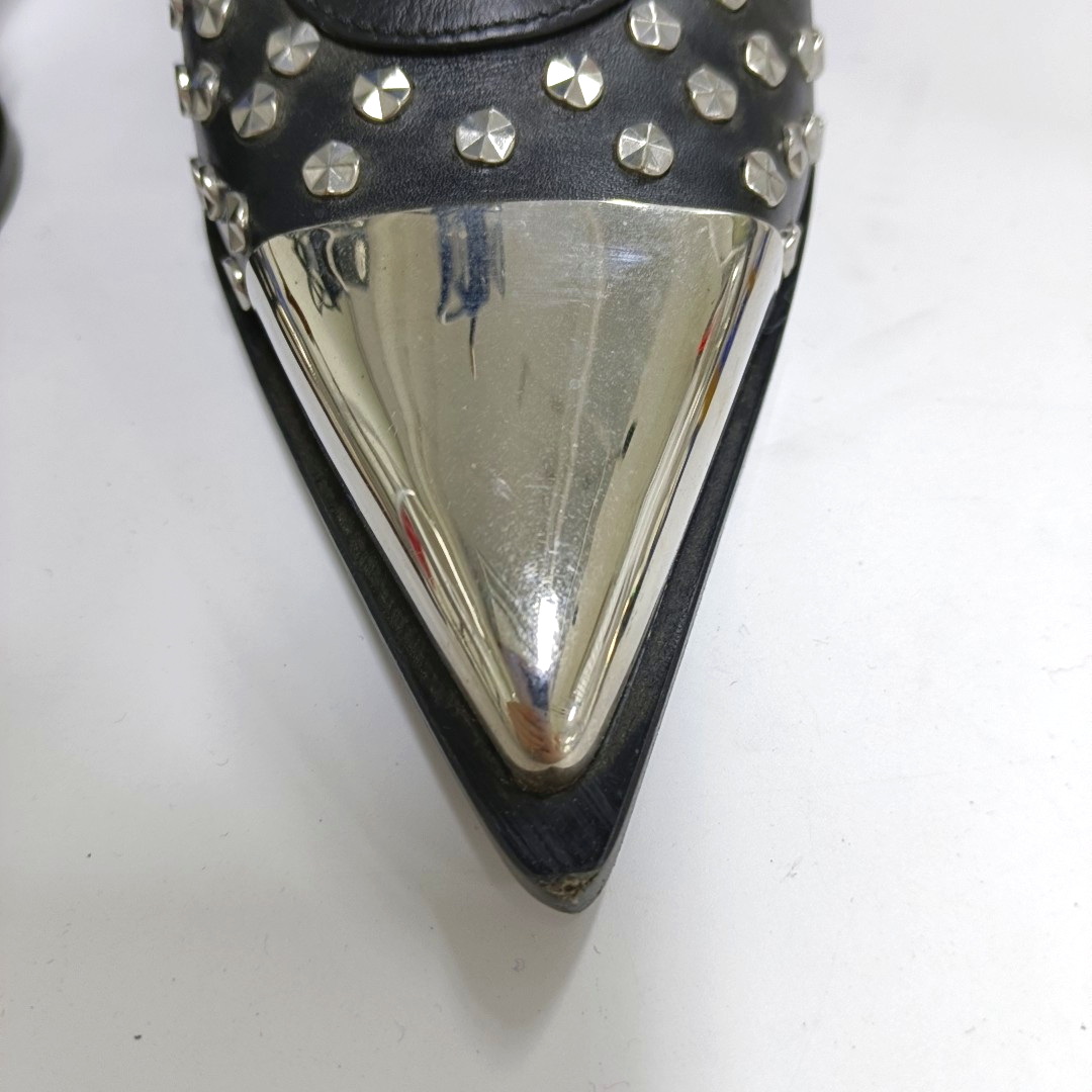 Alexander McQUEEN 37code Spring and Autumn Black Leather Studs Women's High Heels-(SKU)-933862012