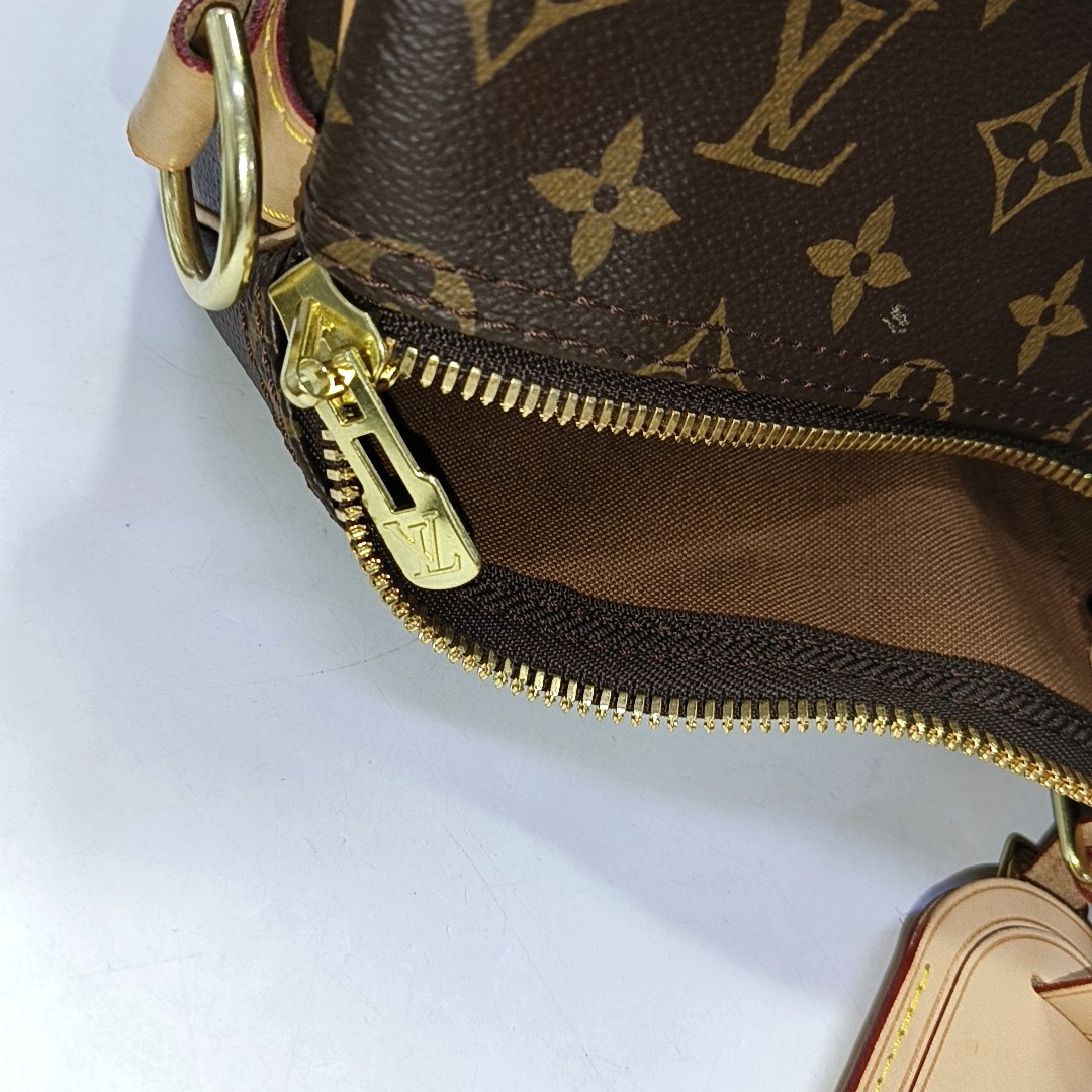 LOUIS VUITTON KEEPALL 50, brown coated canvas monogram Boston bag, shoulder bag, handbag with golden hardware and detachable strap-(SKU)-958409659