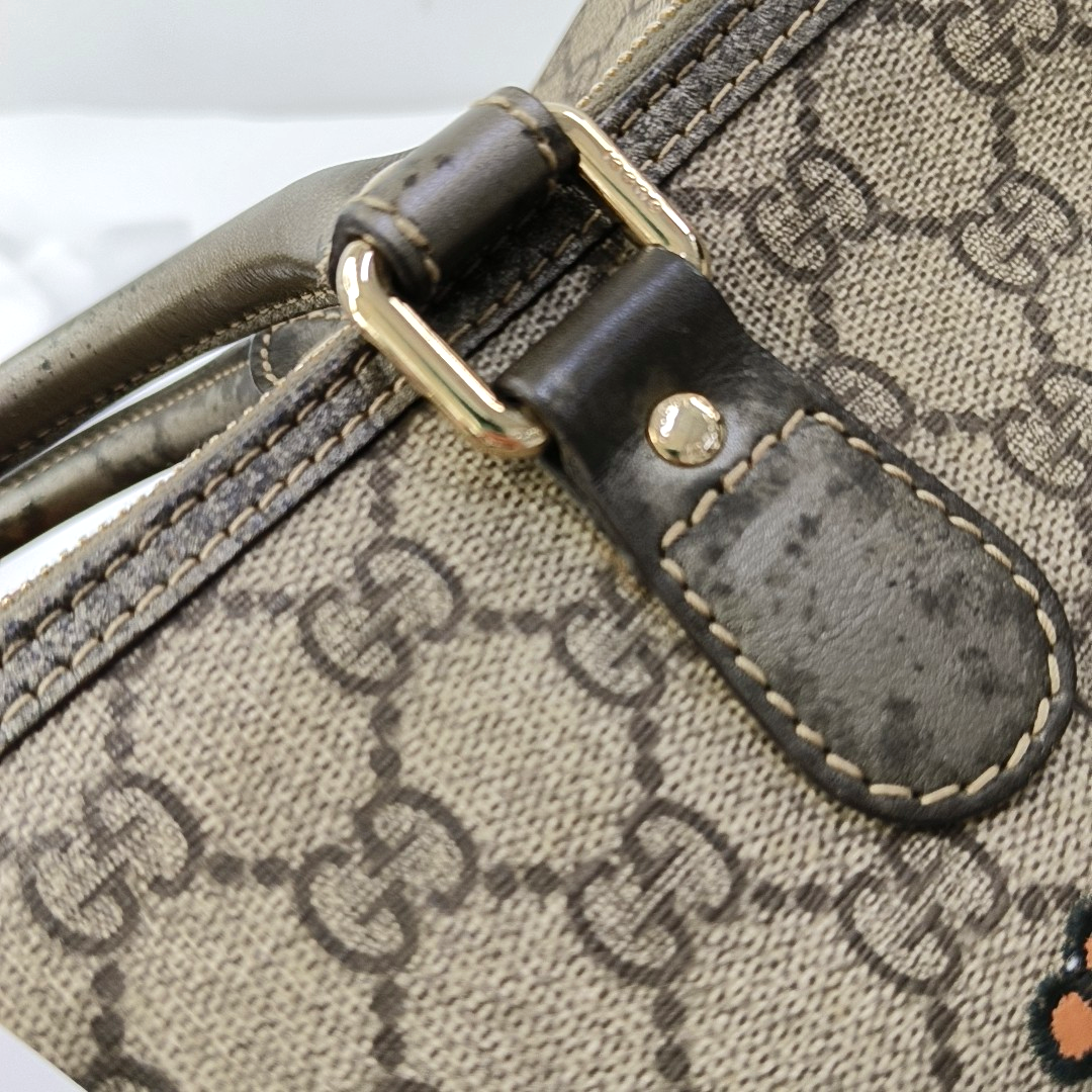 GUCCI Joy Brown Suede Leather Monogram Embroidery Tote Bag Golden hardware-(SKU)-959989784