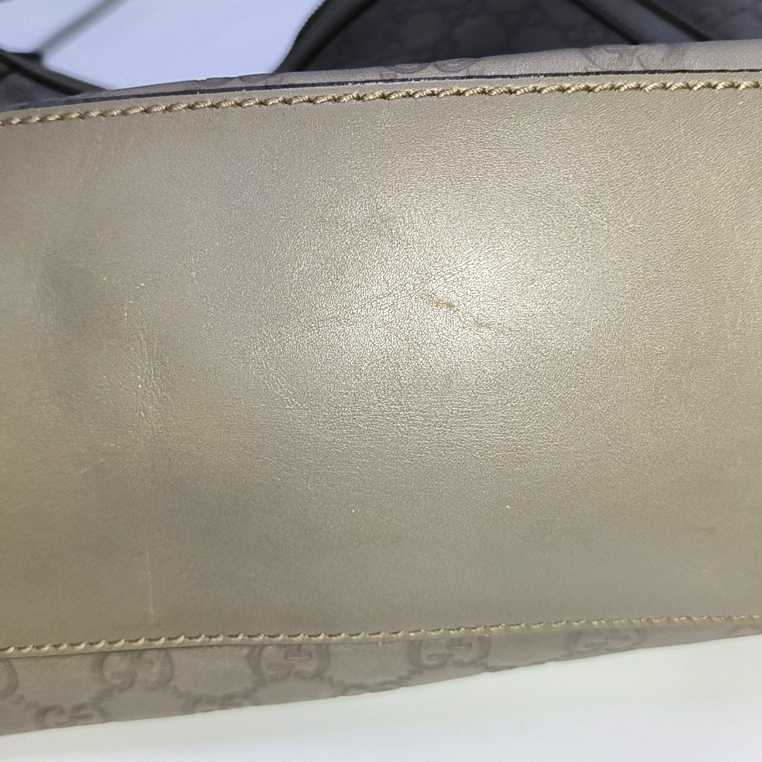 GUCCI Gray Cowhide Monogram Crumpled Single Shoulder Bag Golden hardware-(SKU)-946387965