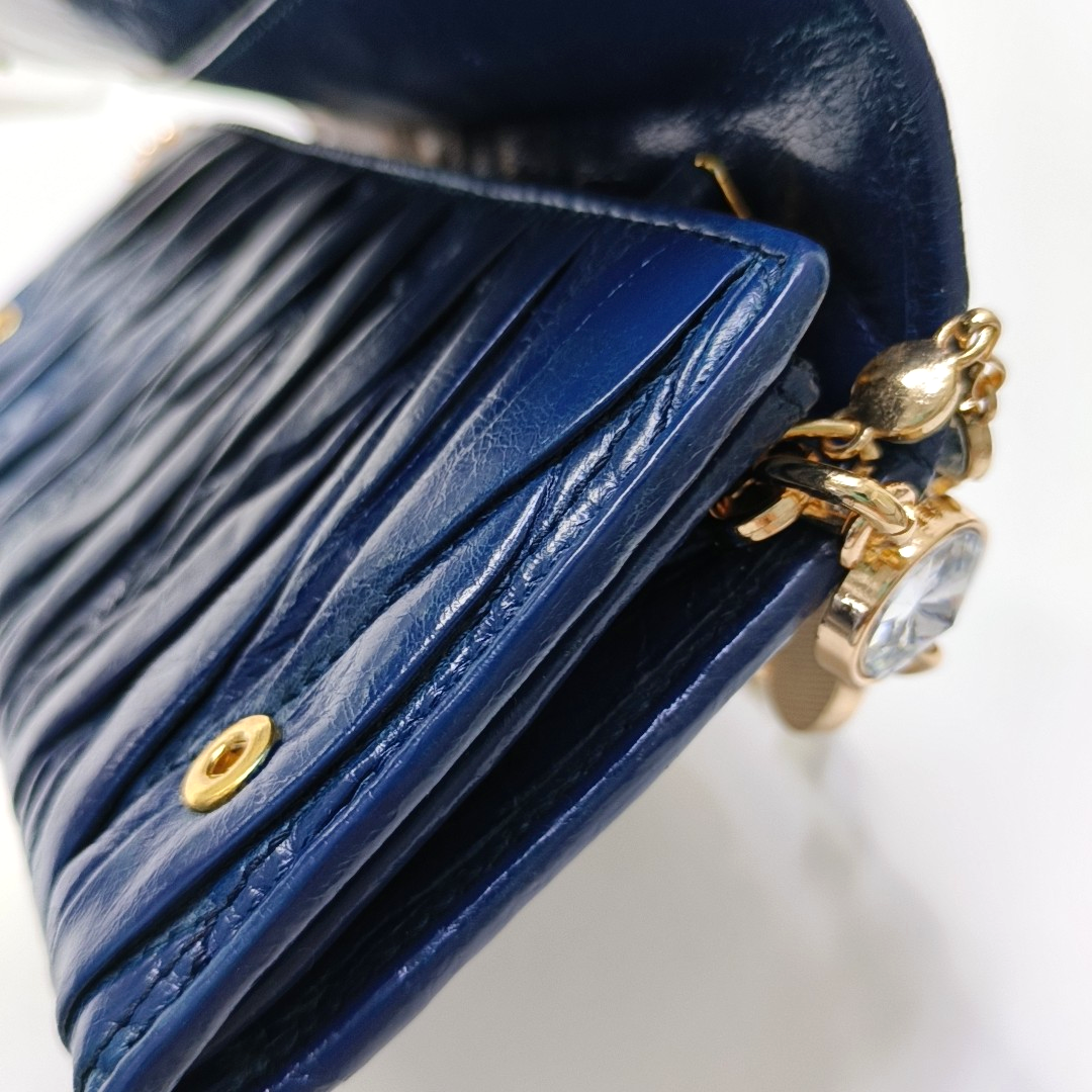 Miu Miu Dark Blue Sheepskin Stitched Wallet Golden hardware-(SKU)-950467224